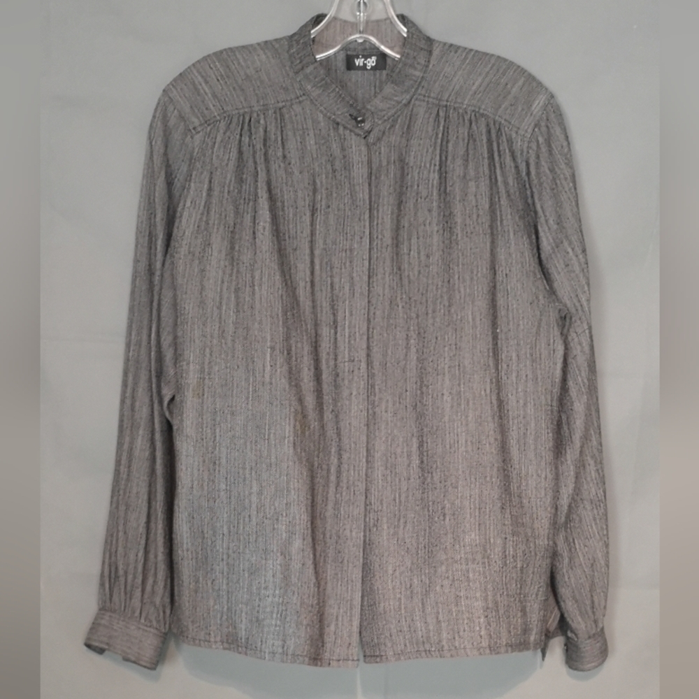 Y2k Neo-vintage Eco-lux Tweed Vir-go' Pleated Gathered Peasant Blouse With Yoke